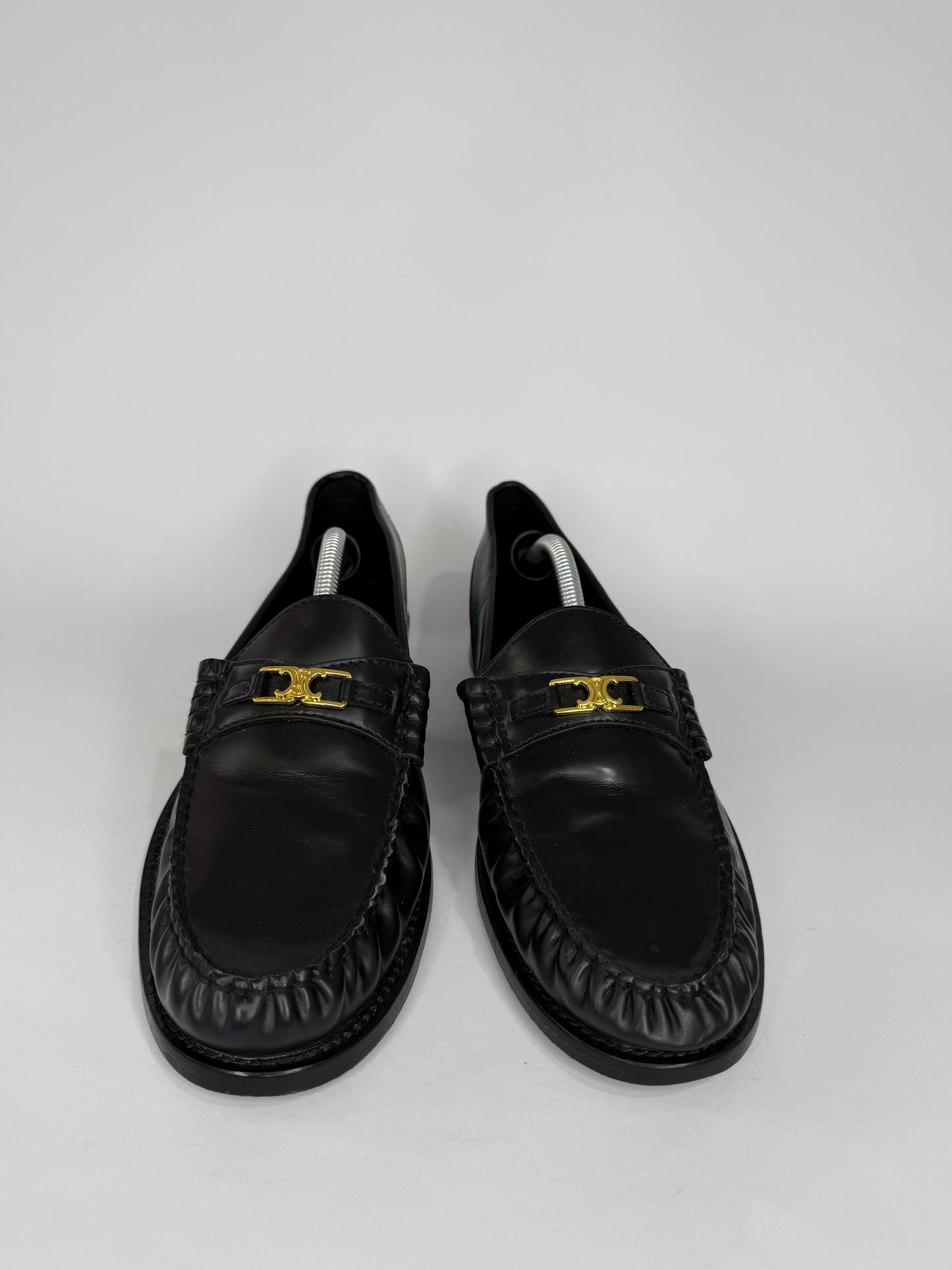 Celine Triomphe Black Patent Leather Loafers Size 39 EU/ 9 US / 6 UK