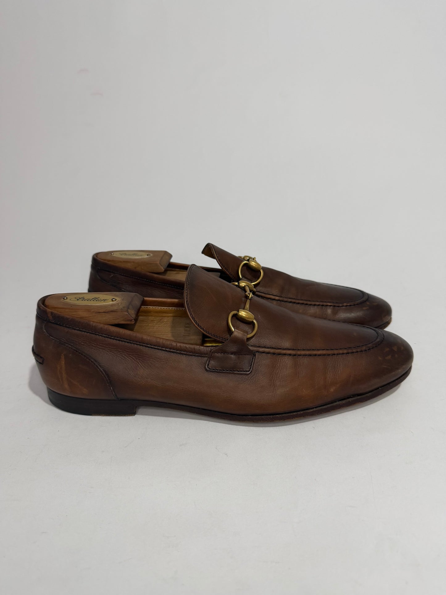 Gucci Brown Leather GG Jordaan Loafers Size 9.5 UK/ 10.5 US