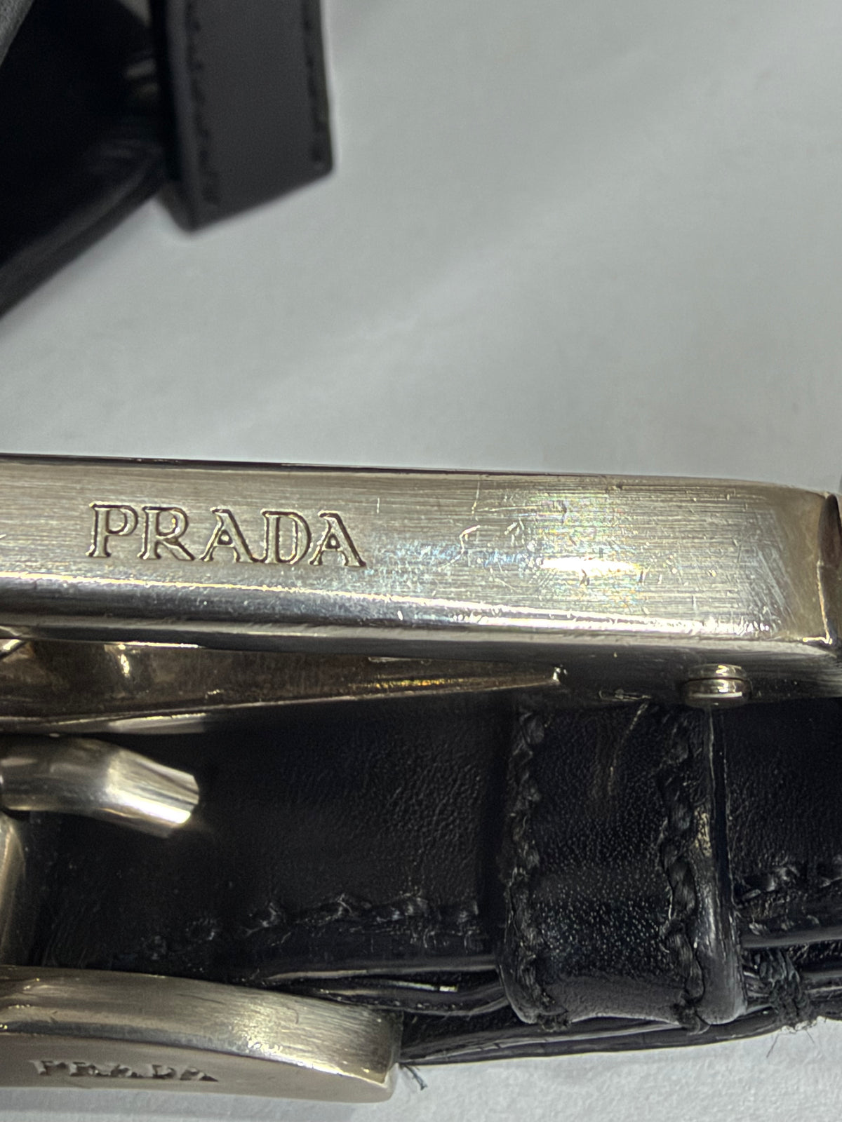 Prada Black Nylon and Leather Buckle Flap Baguette Bag
