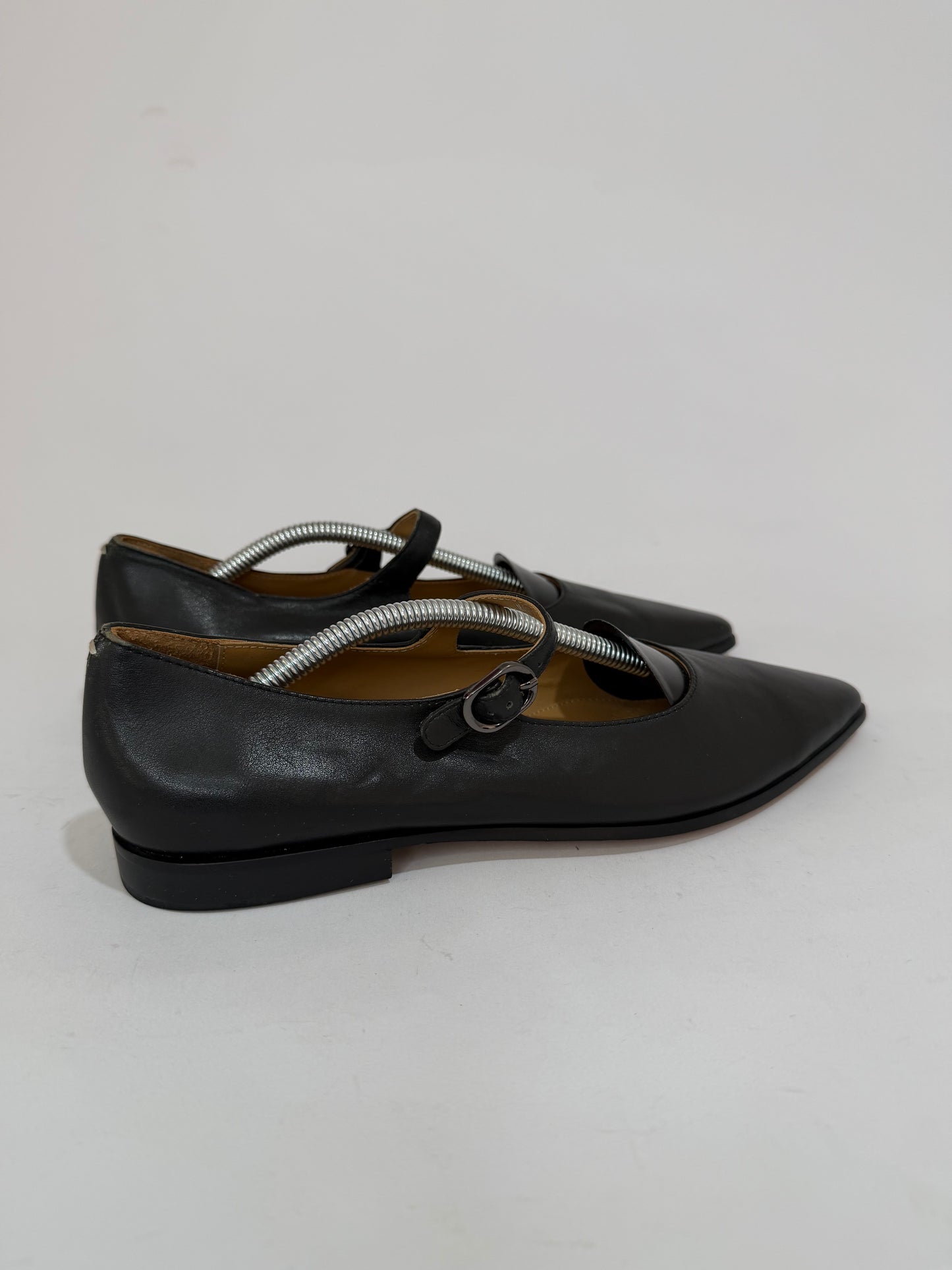 Maison Margiela Black Leather Mary Jane Ballet Flats Pointed Toe EU 36/ 6 US/ 3 UK