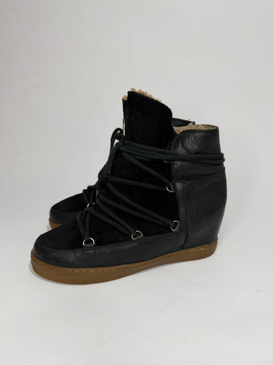Isabel Marant Black Suede and Leather Nowels Wedge Sneakers Size 40 EU/ 10 US/ 7 UK