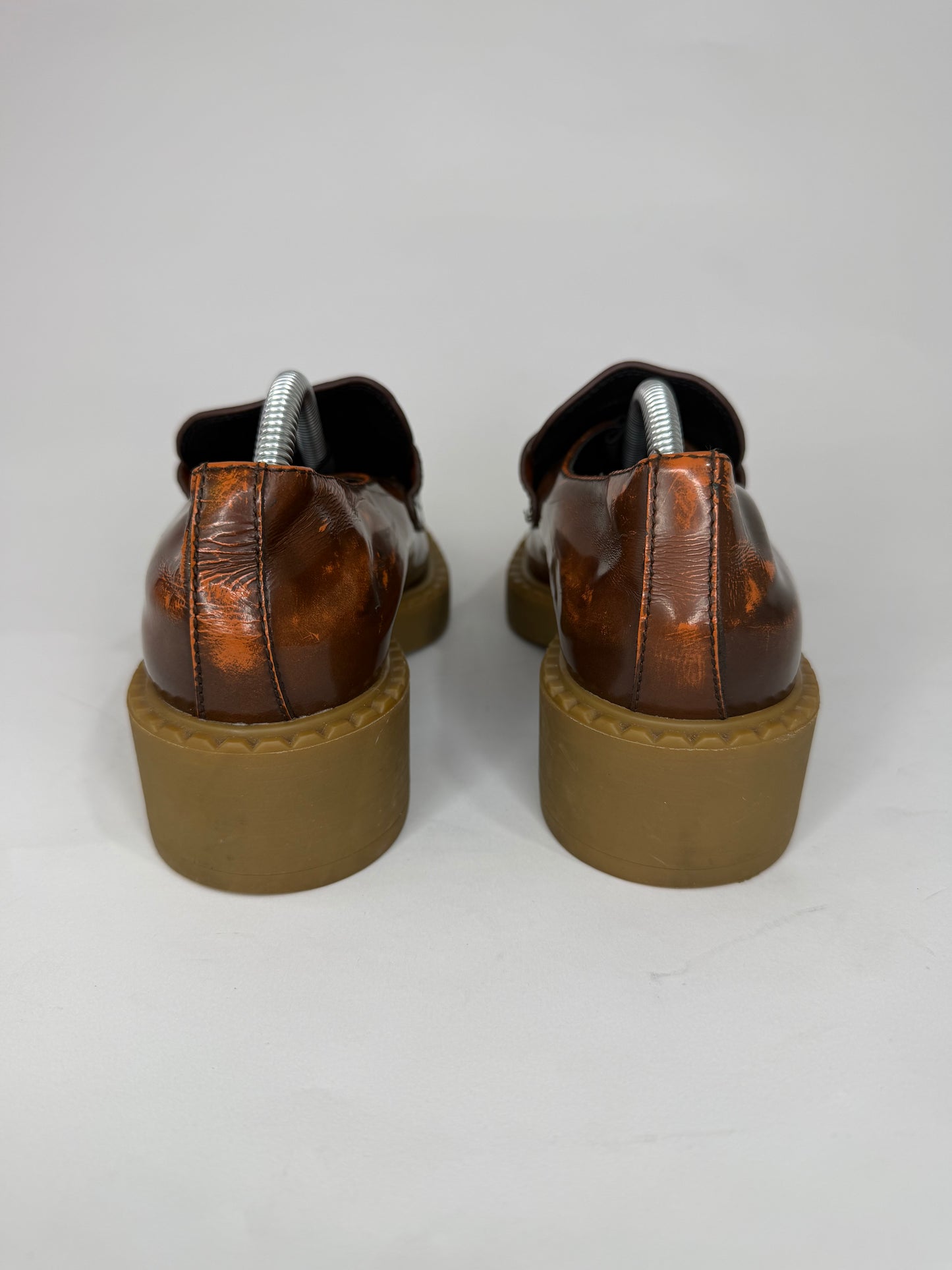 PRADA Vernice Metal Triangle Logo 50mm Loafers Size 37 EU/7 US/ 4 UK