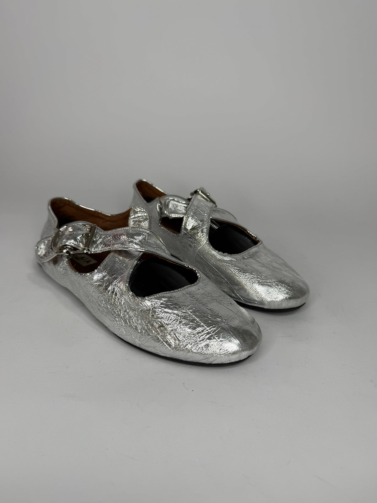 ALAÏA Silver Criss Cross Ballerina Flats Size 39 EU/ 9 US / 6 UK