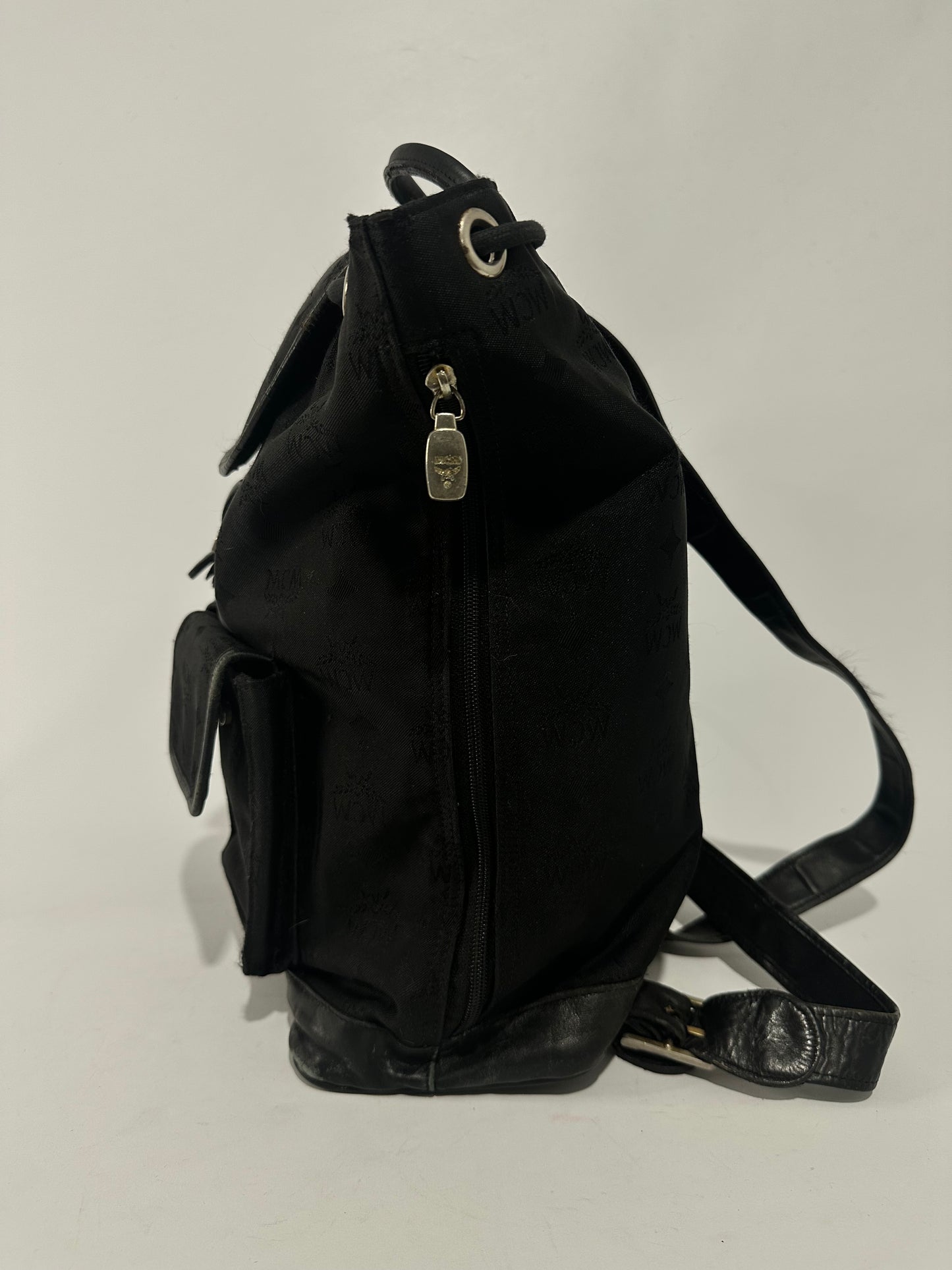 MCM Black Nylon and Leather Drawstring Backpack