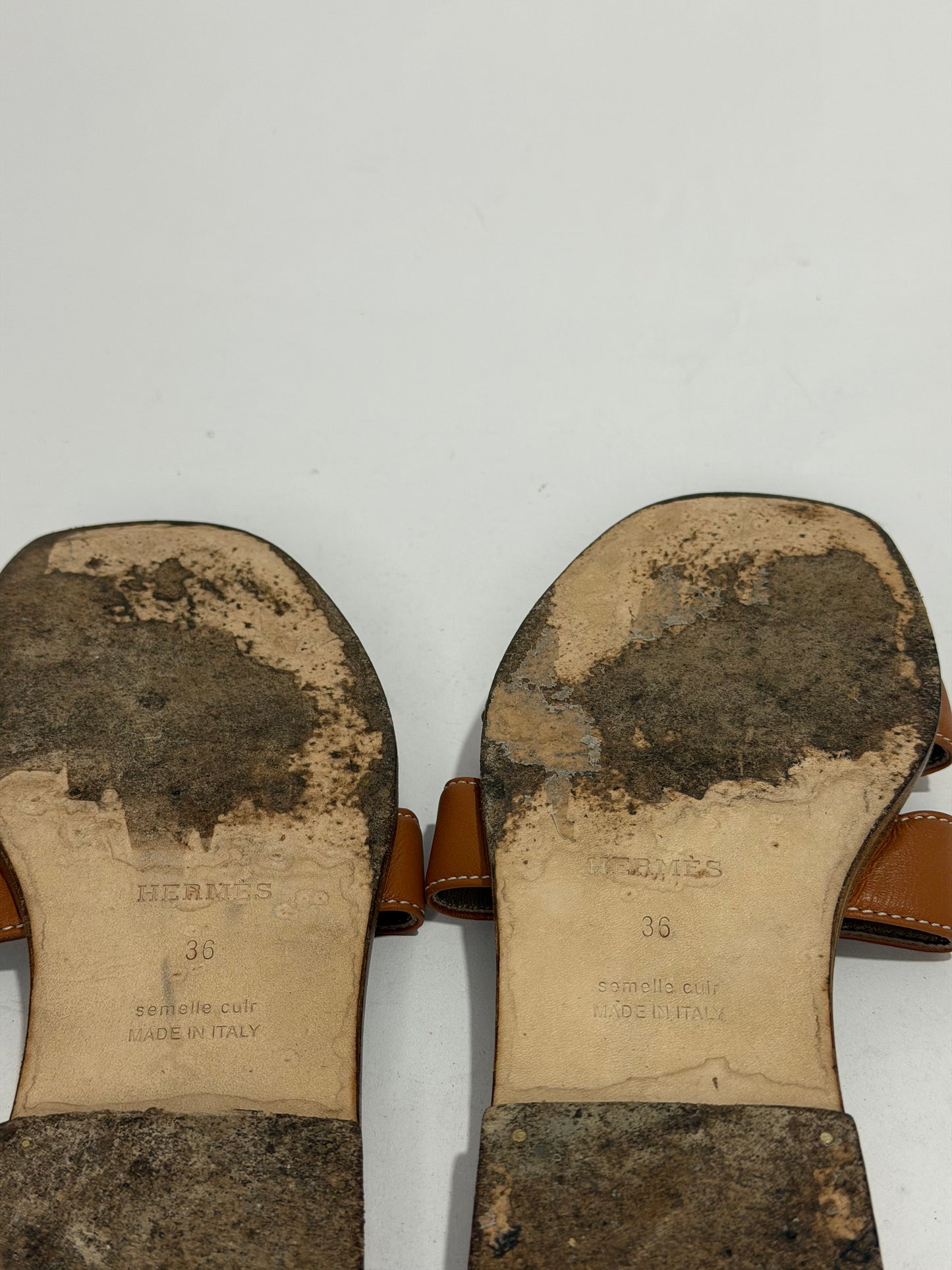 HERMES Brown Box Calfskin Oran Sandals 36 EU/ 6 US / 3 UK