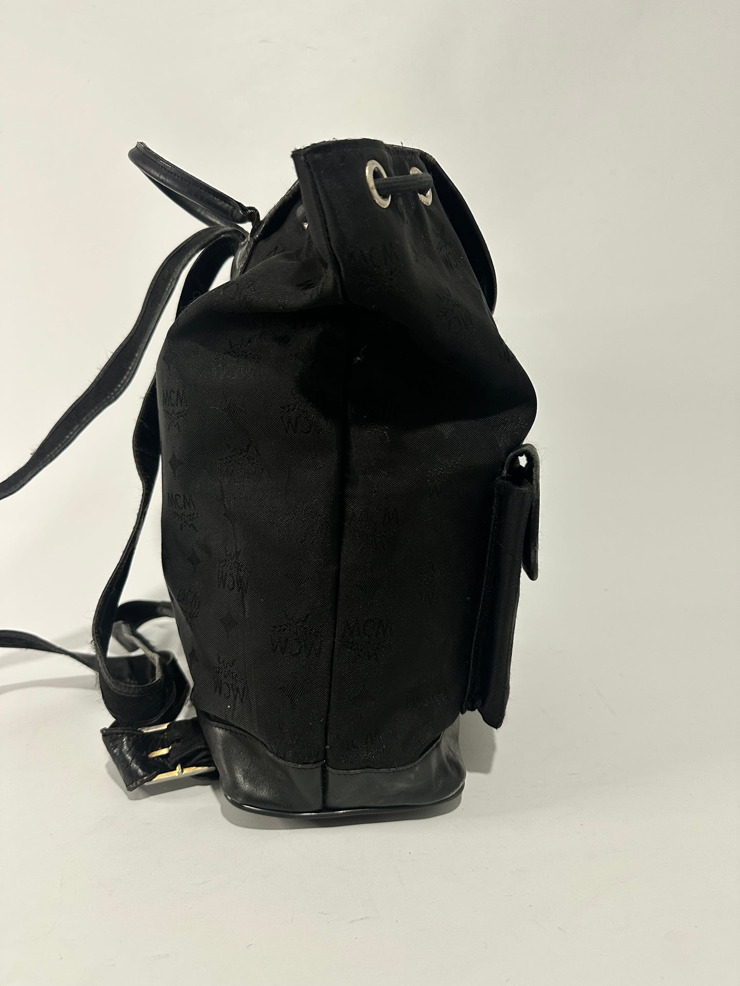 MCM Black Nylon and Leather Drawstring Backpack