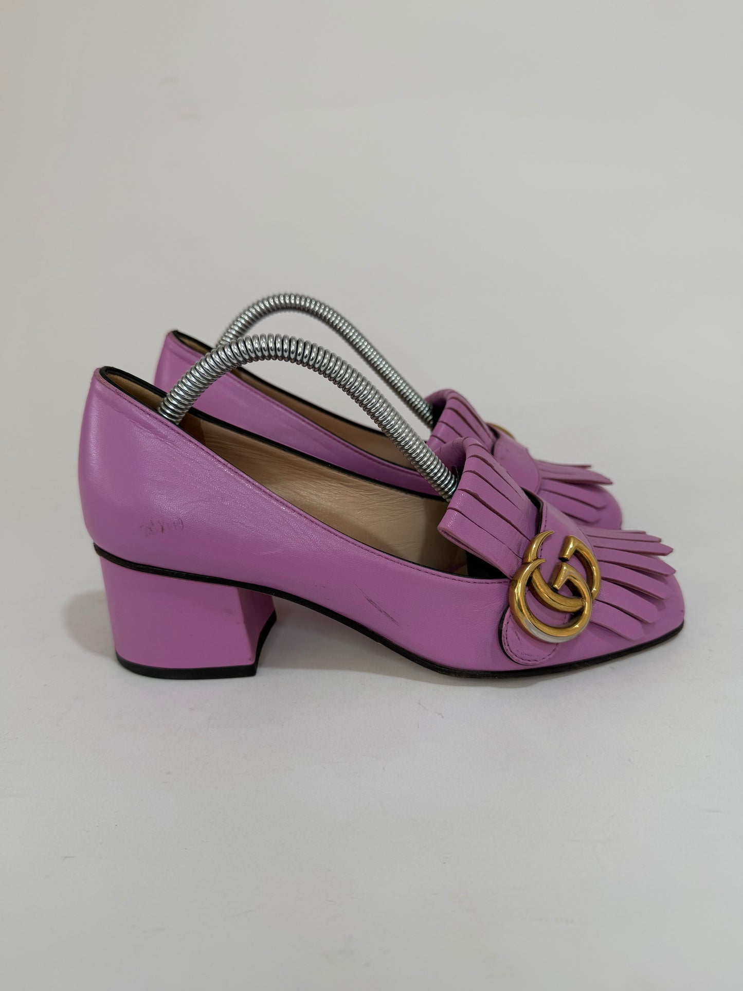 Gucci Lavender Leather GG Marmont Fringe Loafer Pumps Size 35 EU/ 5 US/ 2 UK