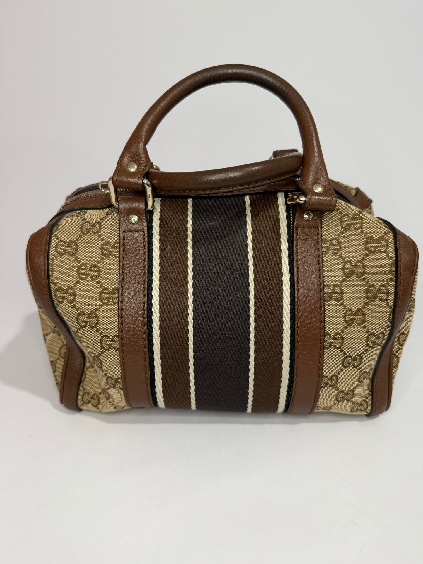 Gucci Monogram Vintage Web Small Boston Brown