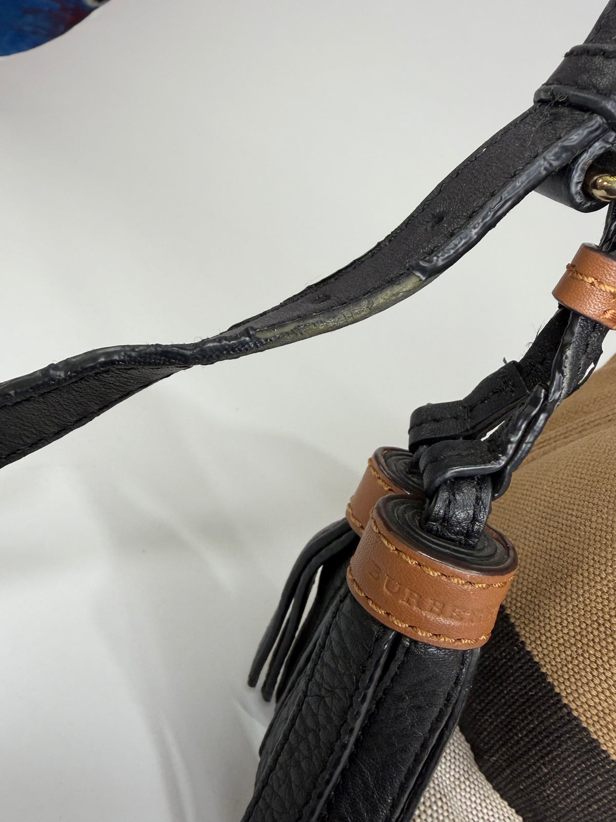 BURBERRY Canvas Mega Check Mini Ashby Tassel Crossbody Brown