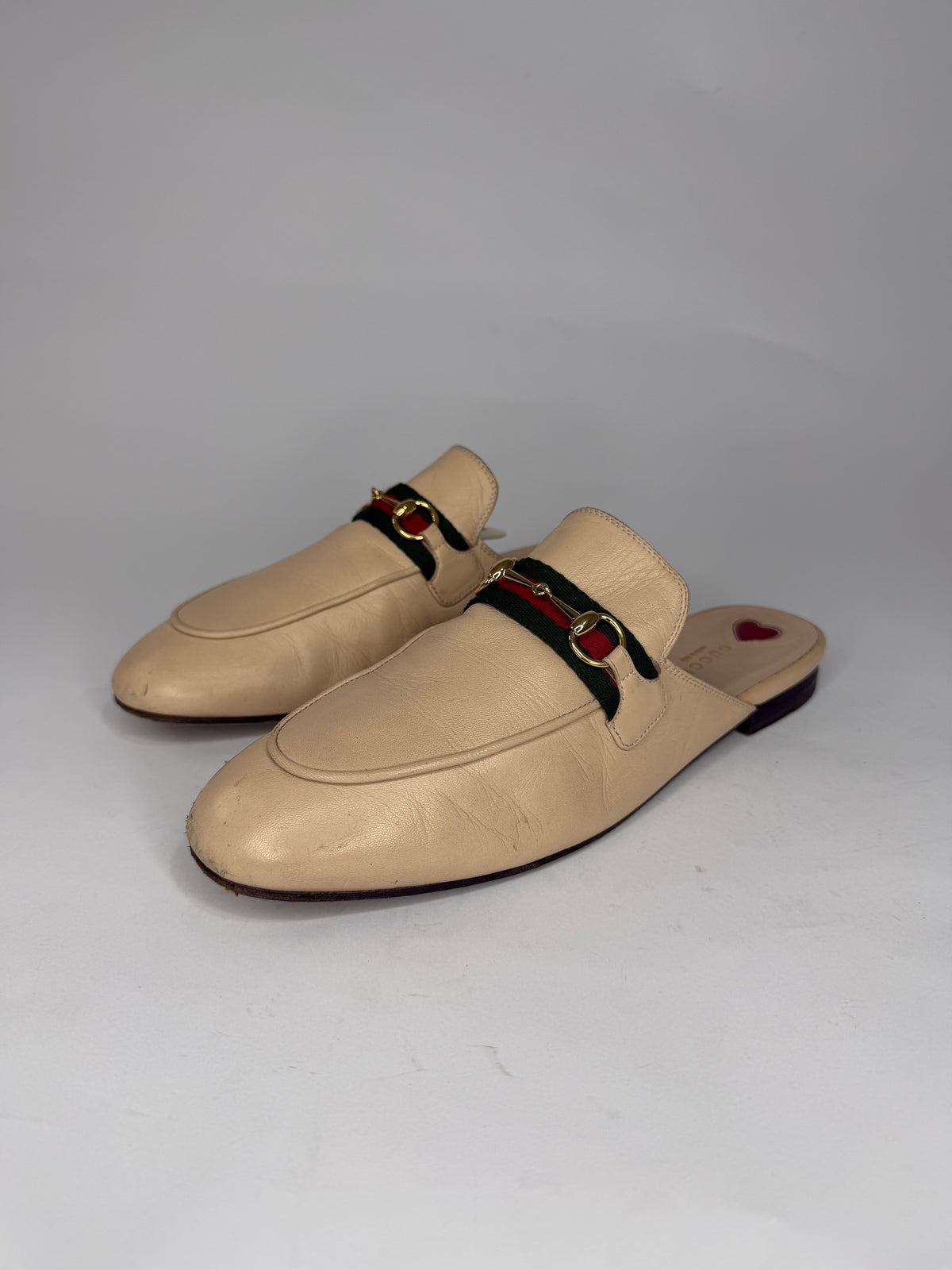 Gucci Beige Leather Princetown Horsebit Flat Mules Size 41 EU