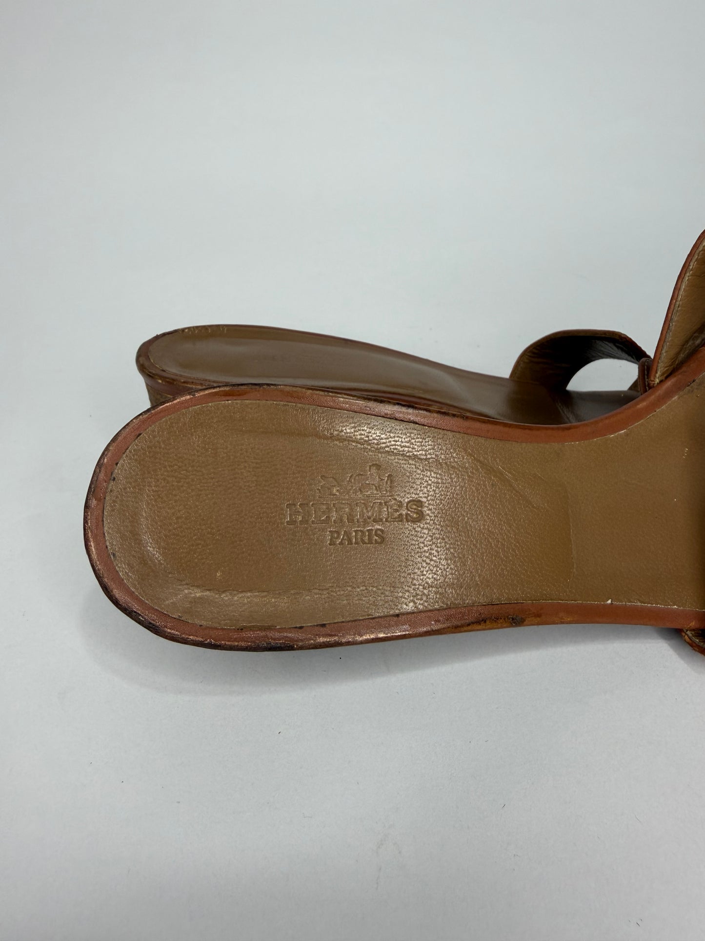 Hermes Brown Leather Oasis Slide Sandals Size 39 EU/ 9 US/ 6 UK