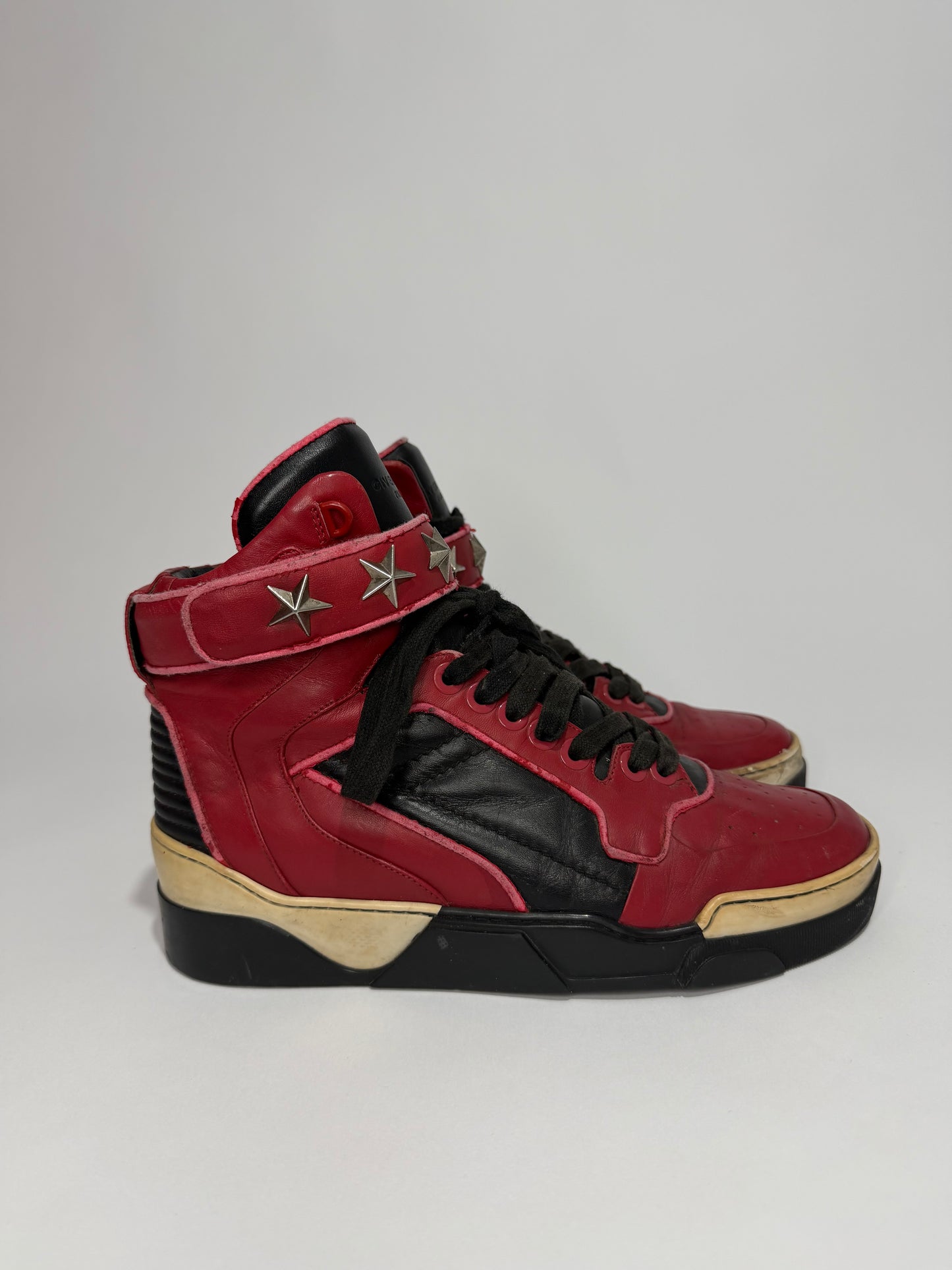 Givenchy Tyson Black/Dark Red Leather Star Studded Sneakers Size 41 EU/ 7.5 UK/ 8.5 US