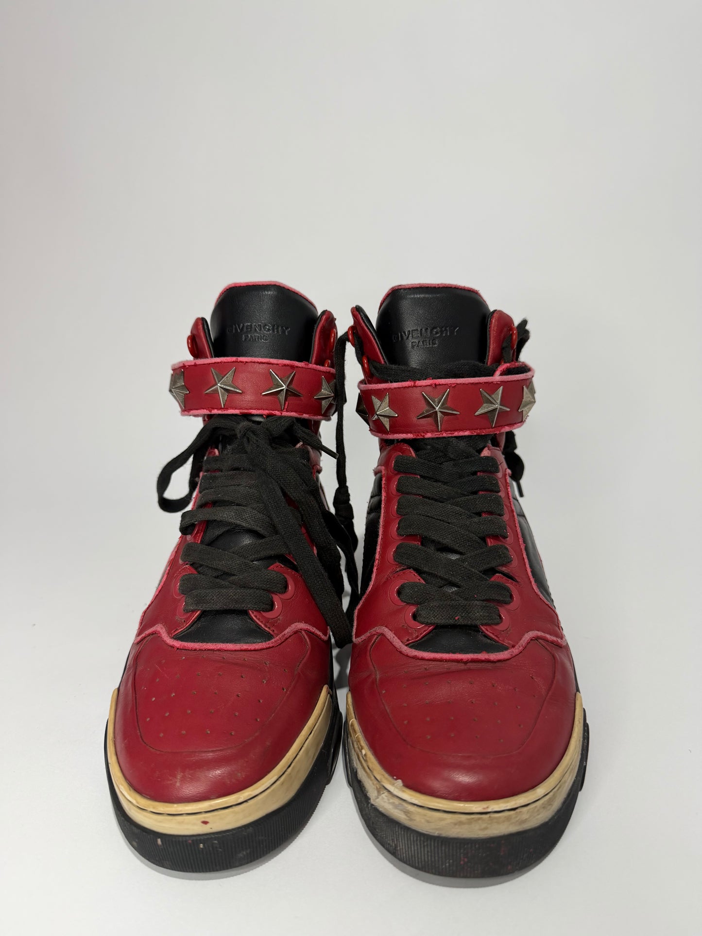Givenchy Tyson Black/Dark Red Leather Star Studded Sneakers Size 41 EU/ 7.5 UK/ 8.5 US