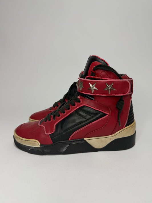 Givenchy Tyson Black/Dark Red Leather Star Studded Sneakers Size 41 EU/ 7.5 UK/ 8.5 US
