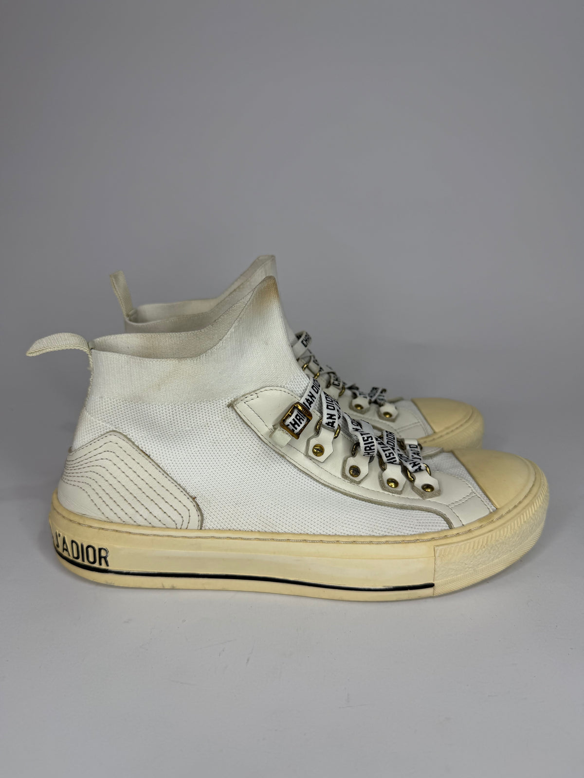 Dior White Fabric Walk'n'Dior Lace Up High-Top Sneakers Size 38