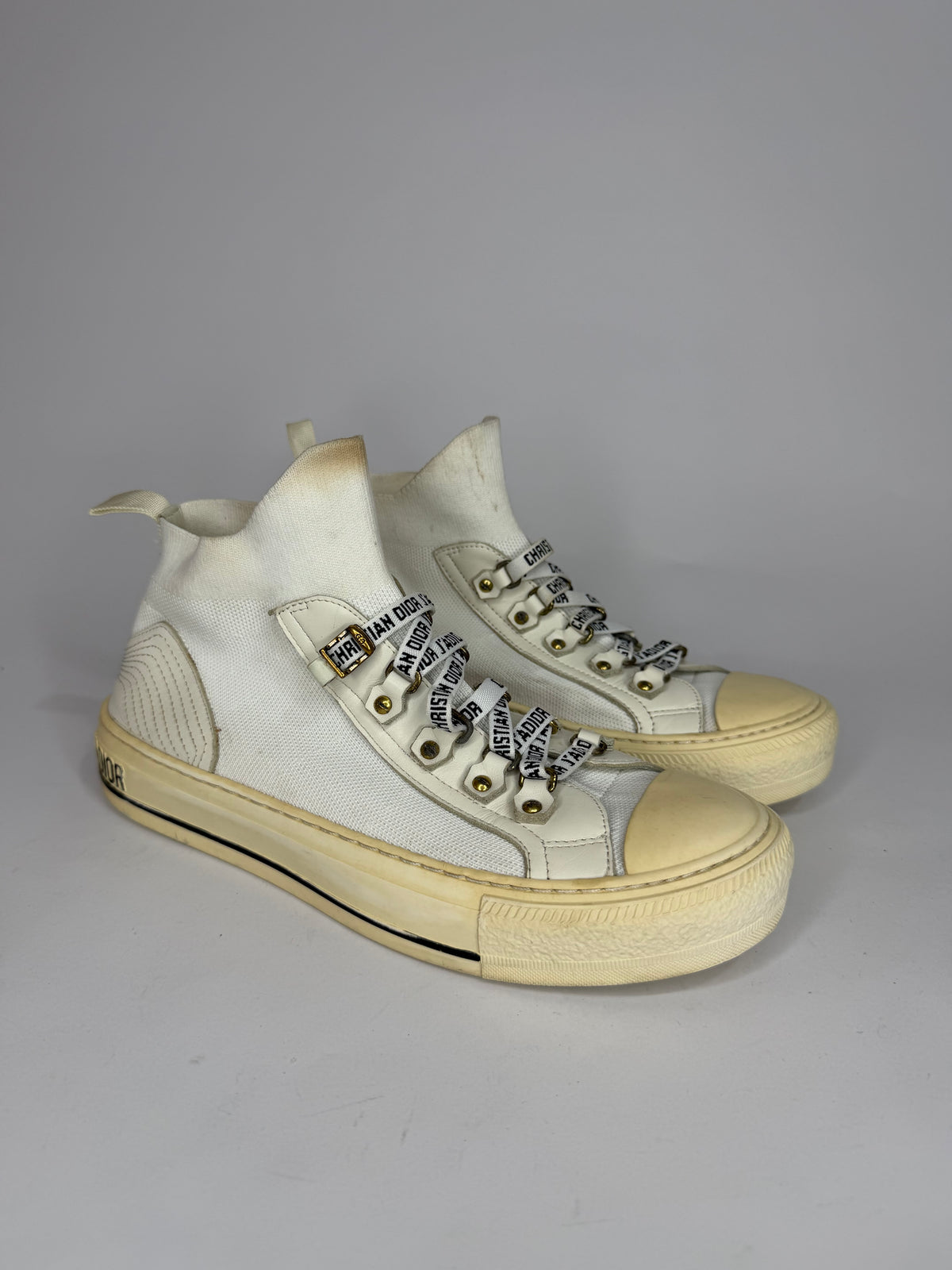 Dior White Fabric Walk'n'Dior Lace Up High-Top Sneakers Size 38