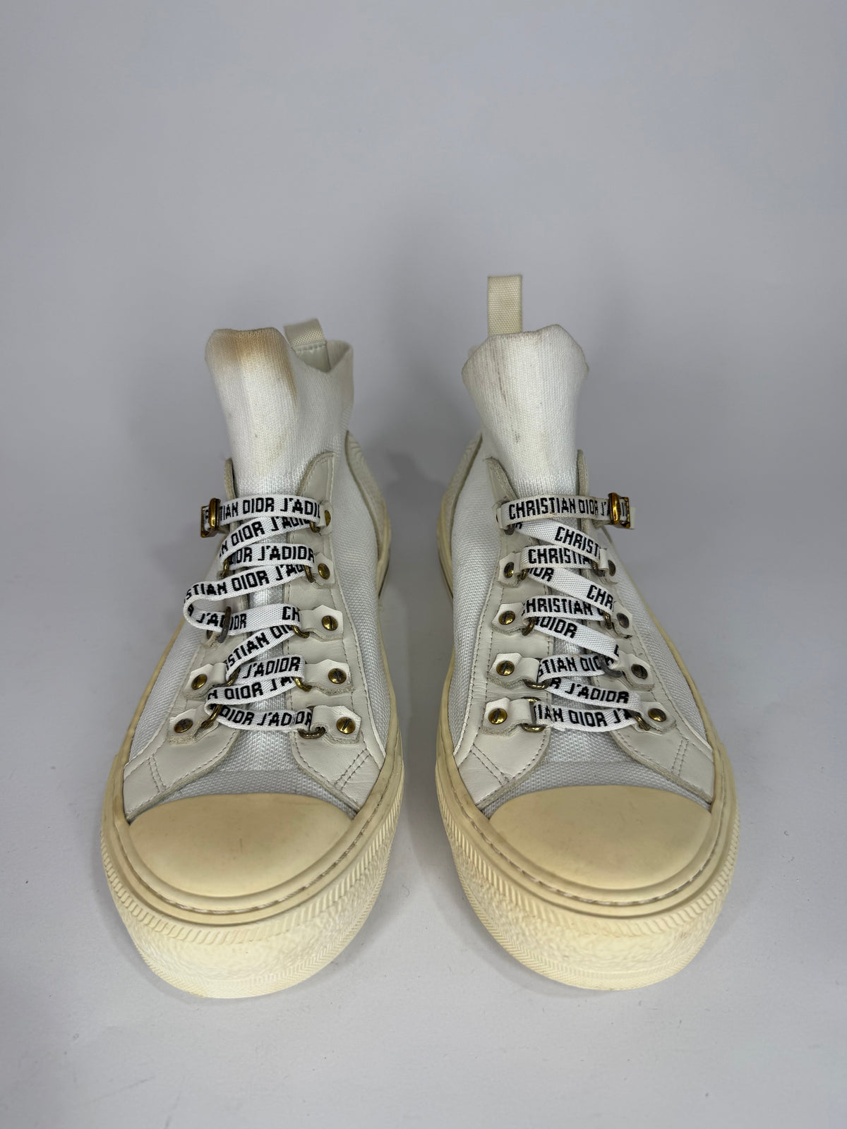 Dior White Fabric Walk'n'Dior Lace Up High-Top Sneakers Size 38