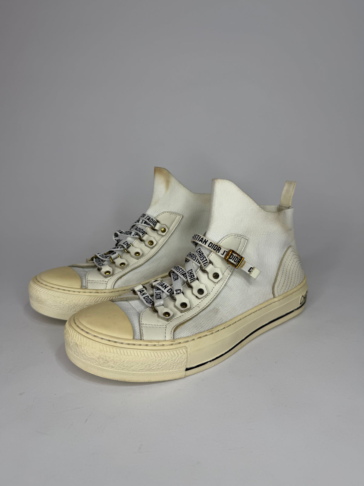 Dior White Fabric Walk'n'Dior Lace Up High-Top Sneakers Size 38