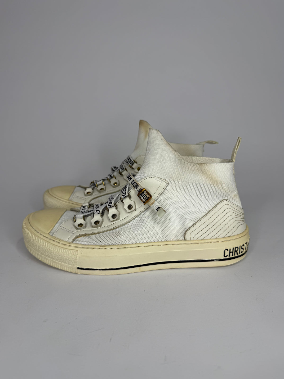Dior White Fabric Walk'n'Dior Lace Up High-Top Sneakers Size 38