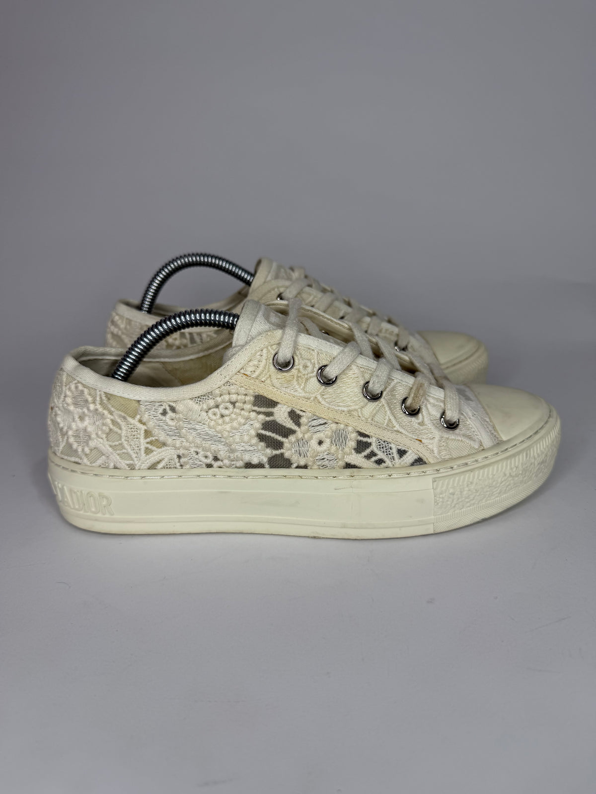 Dior White Lace Walk'n'Dior Lace Up Sneakers Size 37 EU/ 7 US