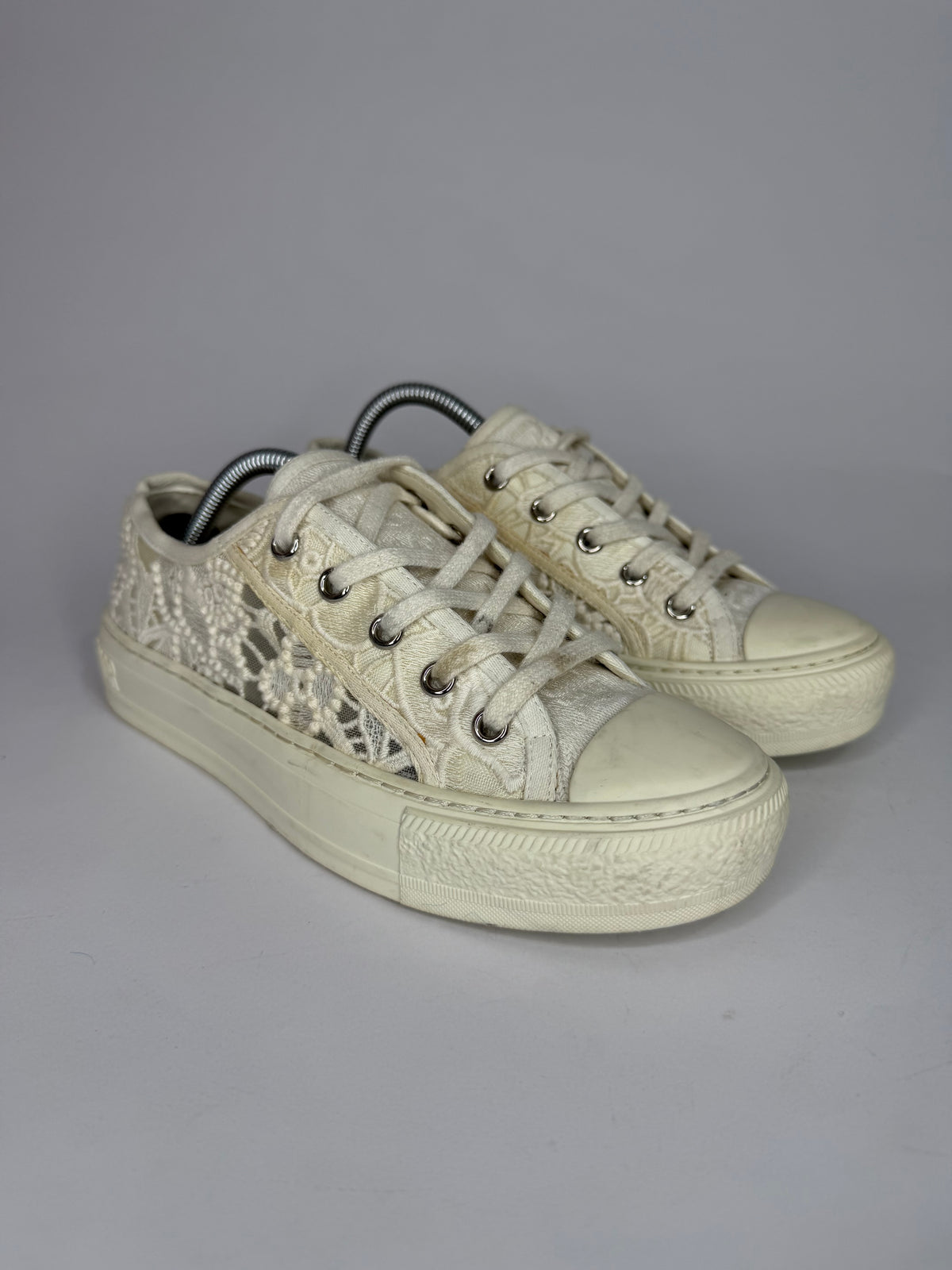 Dior White Lace Walk'n'Dior Lace Up Sneakers Size 37 EU/ 7 US