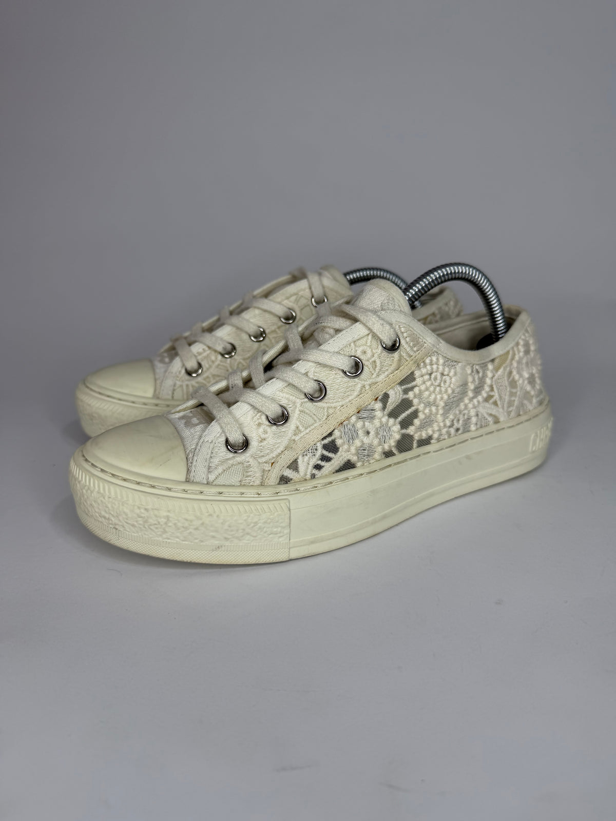 Dior White Lace Walk'n'Dior Lace Up Sneakers Size 37 EU/ 7 US