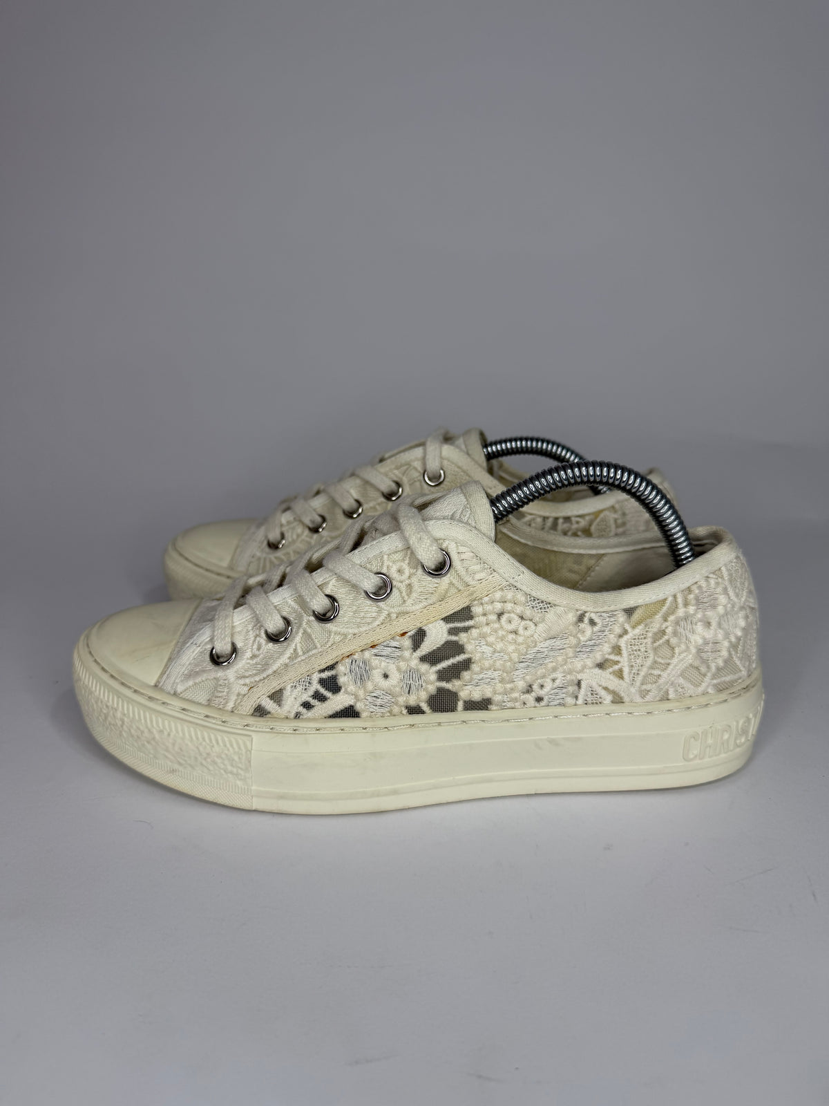 Dior White Lace Walk'n'Dior Lace Up Sneakers Size 37 EU/ 7 US