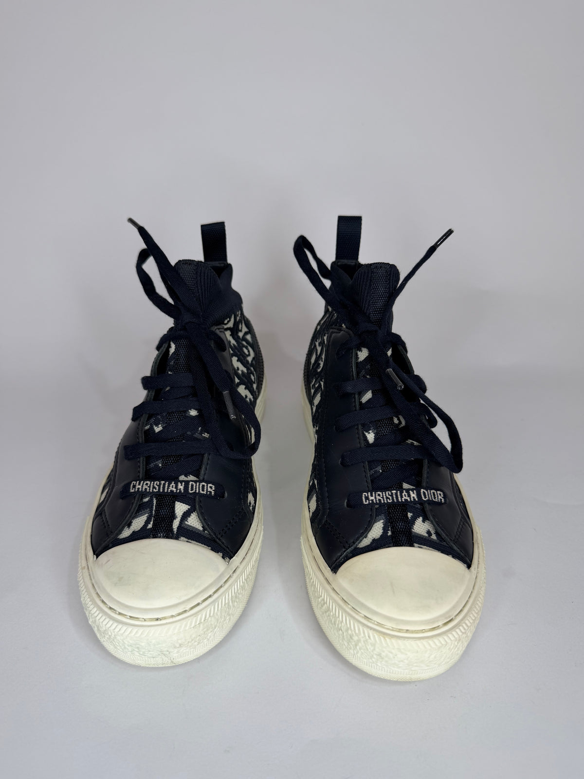 Dior Navy Blue Leather and Knit Fabric Walk n Dior High Top Sneakers Size  37 EU/ 7 US
