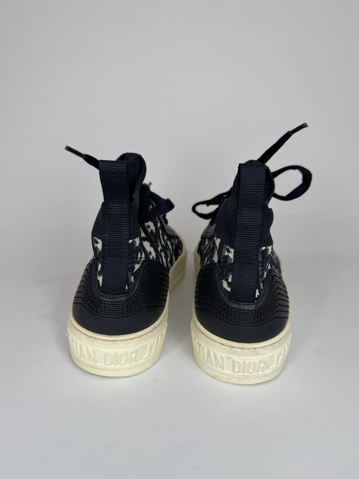 Dior Navy Blue Leather and Knit Fabric Walk n Dior High Top Sneakers Size  37 EU/ 7 US