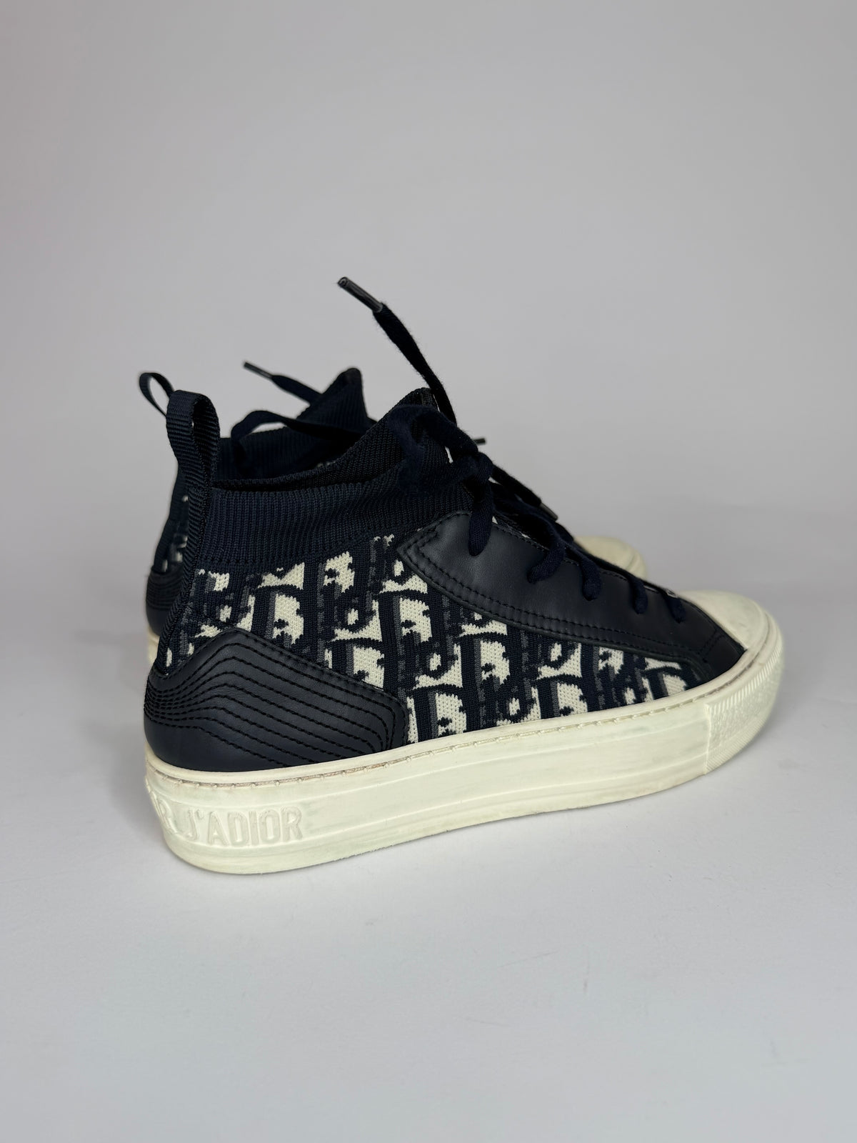 Dior Navy Blue Leather and Knit Fabric Walk n Dior High Top Sneakers Size  37 EU/ 7 US