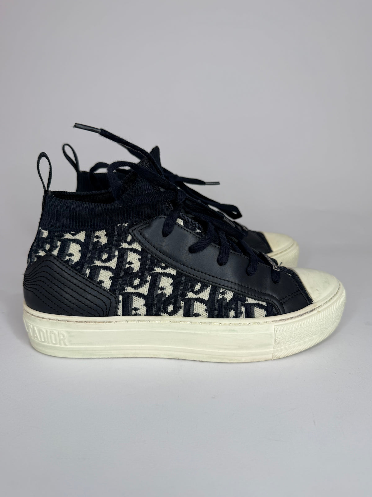 Dior Navy Blue Leather and Knit Fabric Walk n Dior High Top Sneakers Size  37 EU/ 7 US