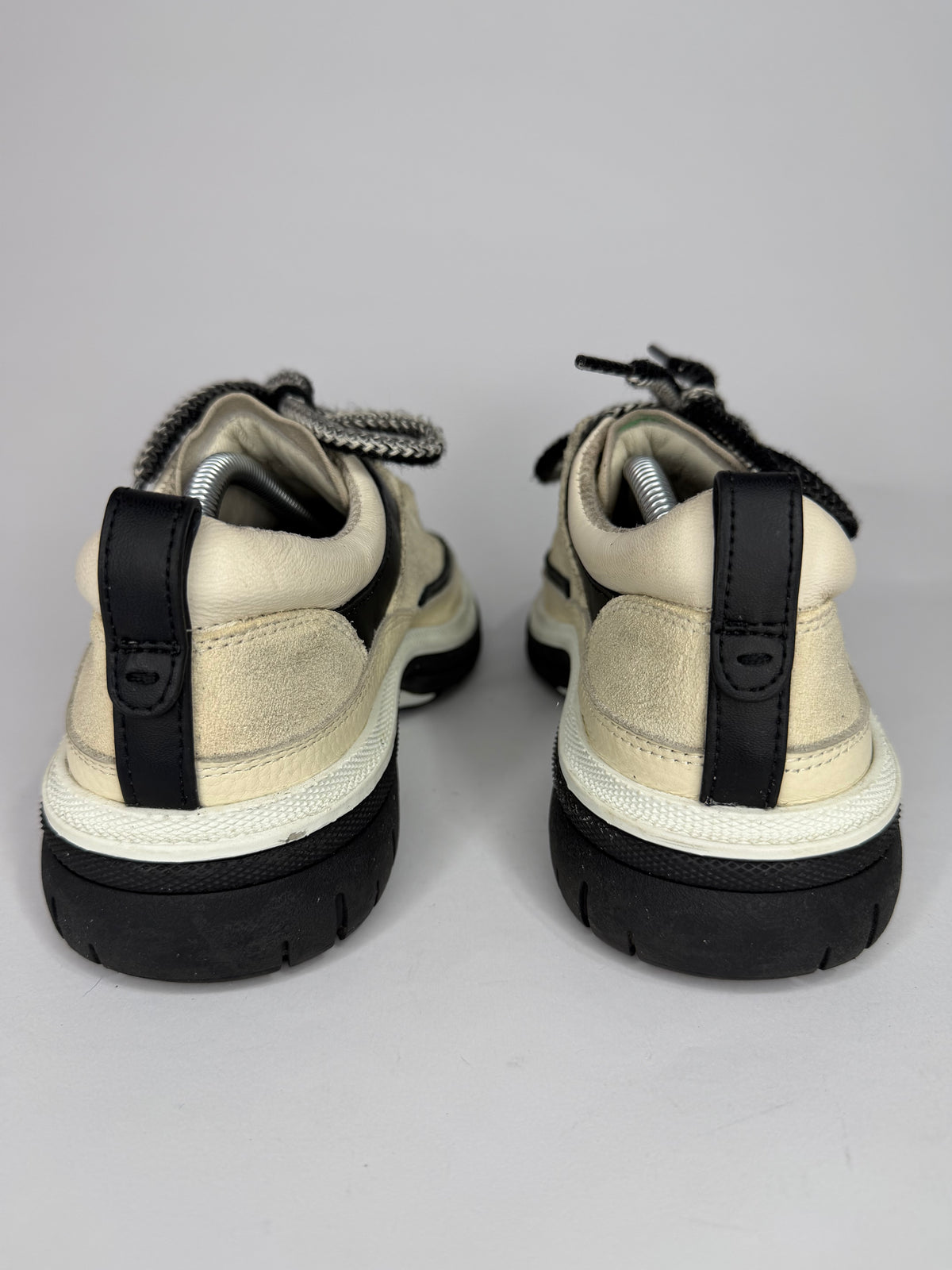 Chanel CC Cream/Black Quilted Leather and Suede Low Top Sneakers Size 38 EU/ 8 US
