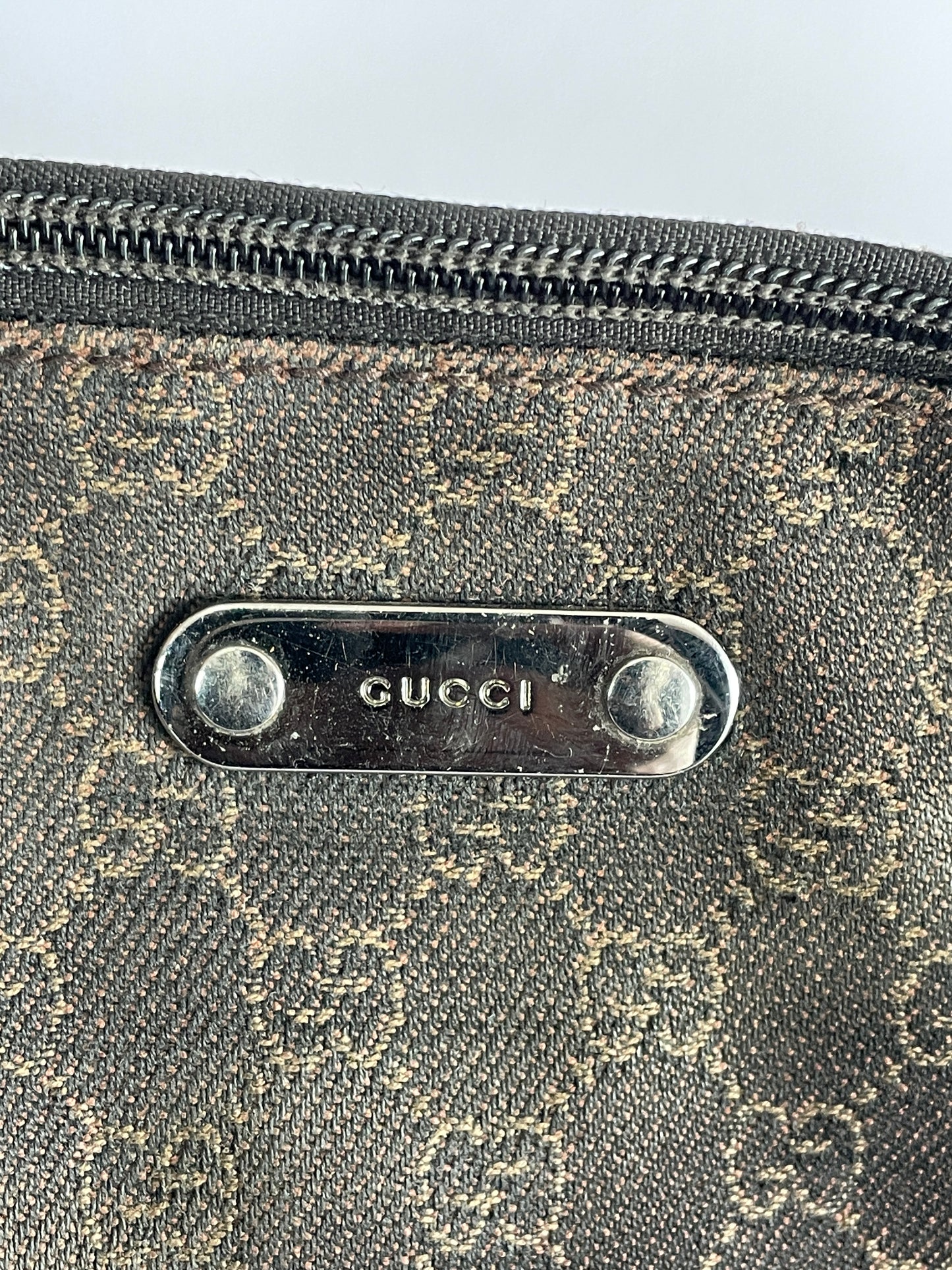 GUCCI Denim Monogram Messenger Bag Dark Brown