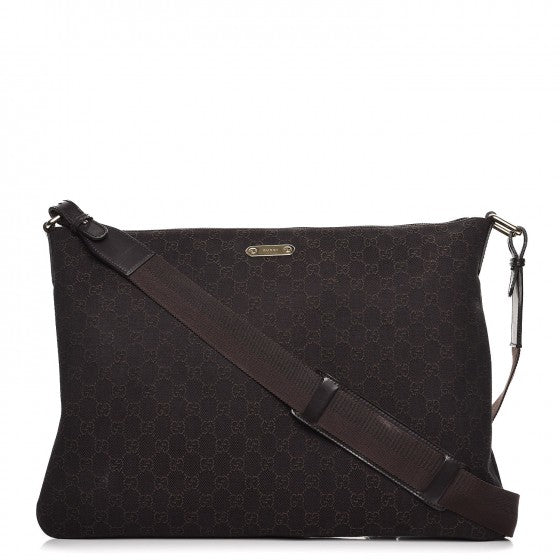 GUCCI Denim Monogram Messenger Bag Dark Brown