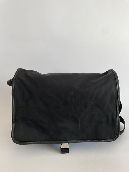 PRADA Tessuto Nylon Saffiano Logo Messenger Bag Black