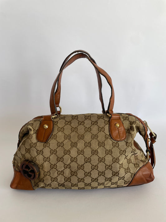 GUCCI Monogram Small Brick Lane Boston Light Brown