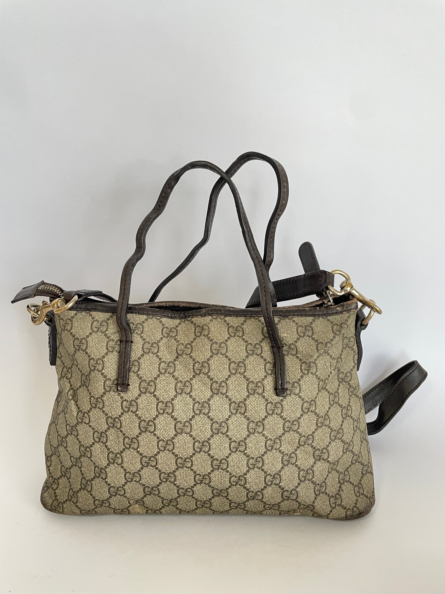 GUCCI GG Supreme Monogram Small Zippered Tote Brown