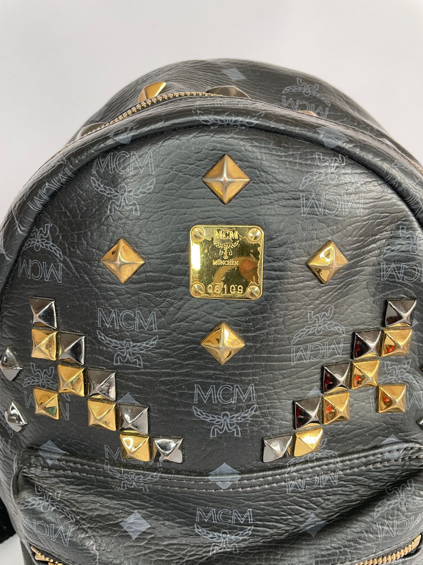 MCM Unisex Visetos Studded Small Stark M Backpack