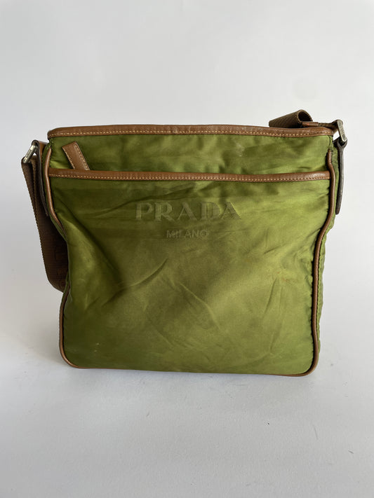 PRADA Tessuto Nylon Flat Messenger Bag Green