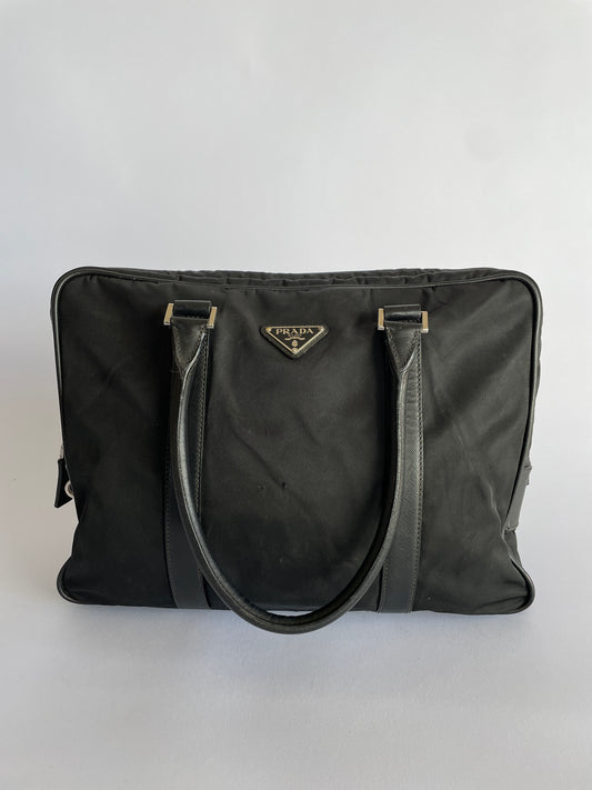 Prada Black Nylon and Saffiano Leather Briefcase